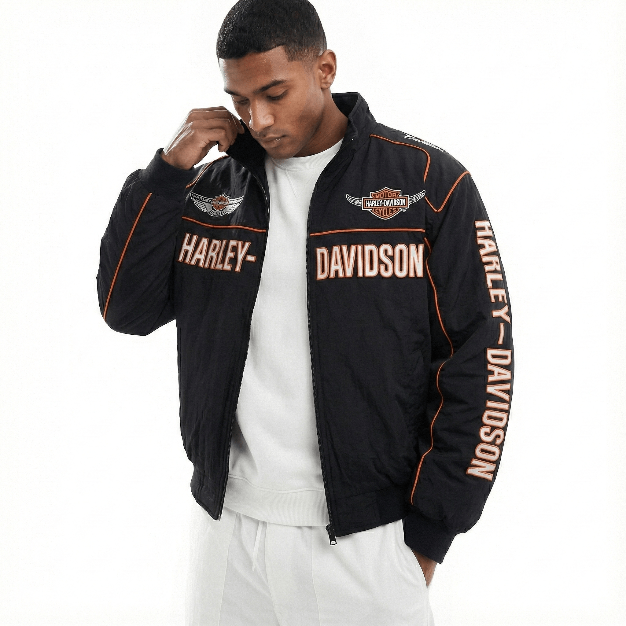 Harley-Davidson Black Embroidered Racing Jacket – Men's Vintage