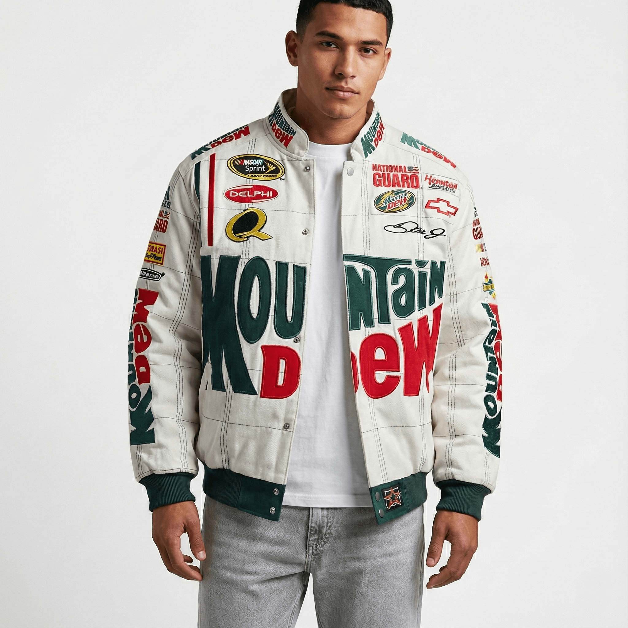 ジャケット・アウター JH DESIGN Mountain Dew Racing Jacket Mountain Dew Vintage Racing Jacket – White Motorsport Driver Style
