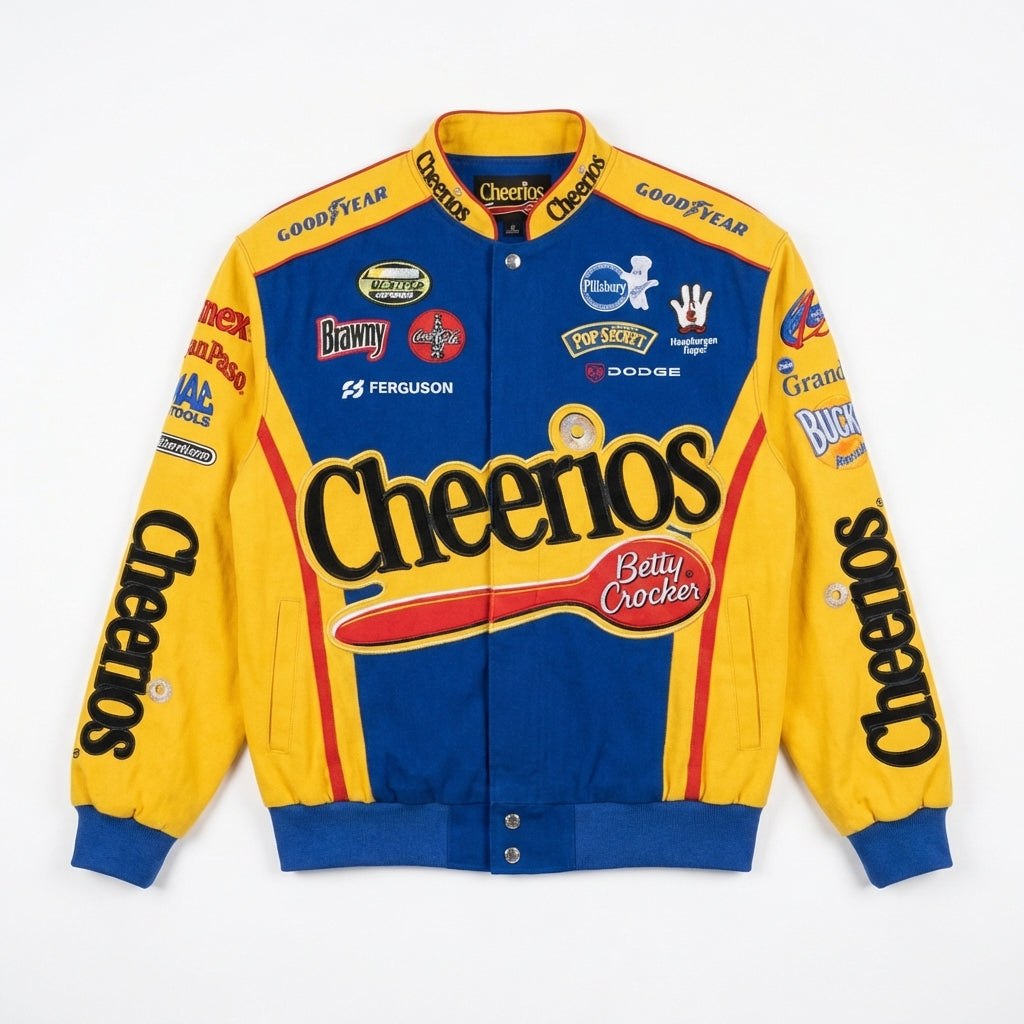 Cheerios Snap Front Racing Jacket Blue Yellow | NASCAR Sponsor