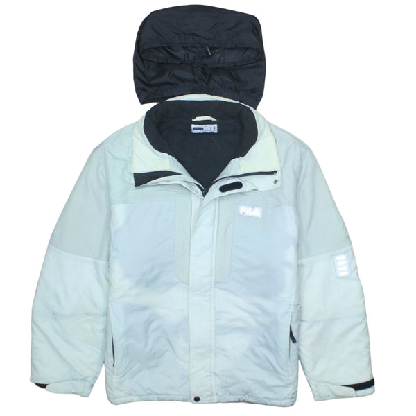 Fila Vintage 90's Hooded Black Windbreaker Jacket Large