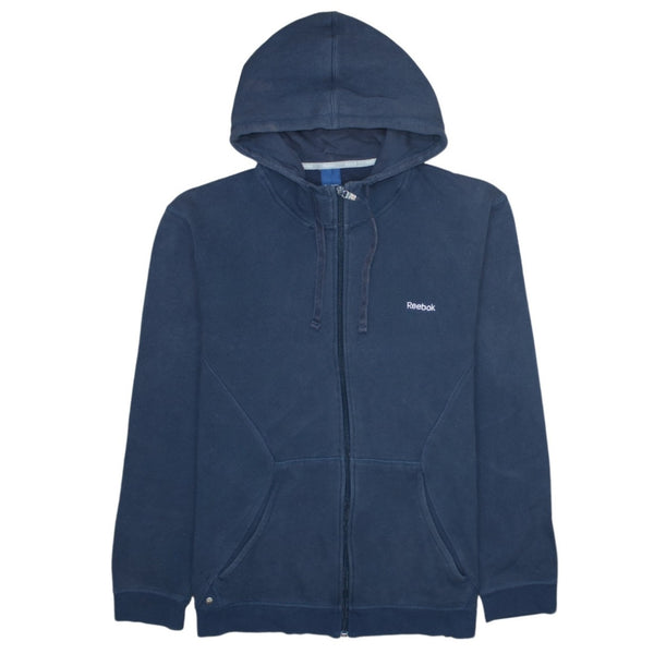 Reebok 90's Drawstring Pockets Full Zip Up Hoodie XLarge Navy Blue