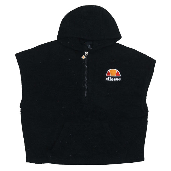 Ellesse Black Fleece Hooded Gilet Women’s XLarge Embroidered Logo Half Zip Front Pocket