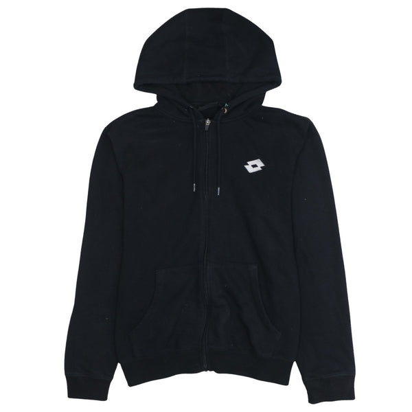 Lotto Black Full Zip Hoodie Men’s Medium Embroidered Chest Logo Front Pockets Sweatshirt