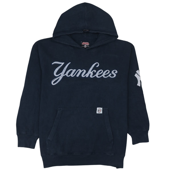 Genuine Navy Blue Hoodie Men’s XLarge Yankees Script Printed Logo Fleece Pullover Sweatshirt