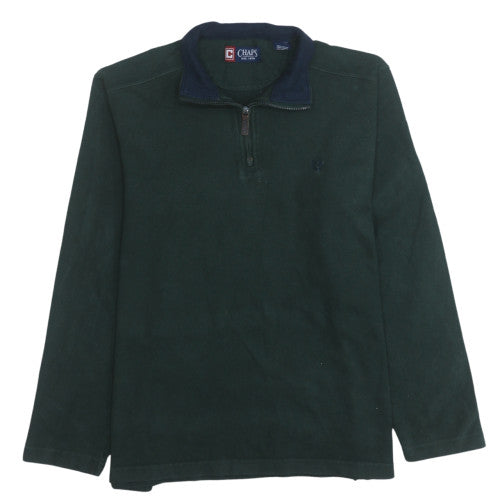 Chaps Ralph Lauren Dark Green Quarter Zip Sweatshirt Men's Medium Embroidered Logo Funnel Neck Pullover Top
