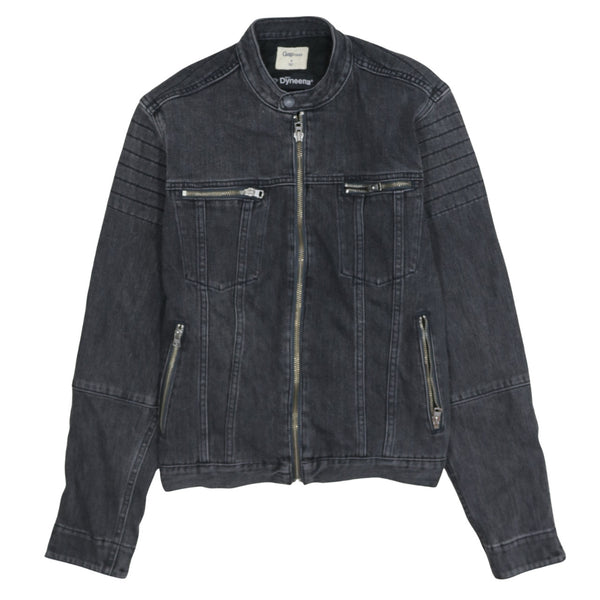 Gap Charcoal Black Denim Jacket Men's Small Zip Pockets Biker Style Outerwear
