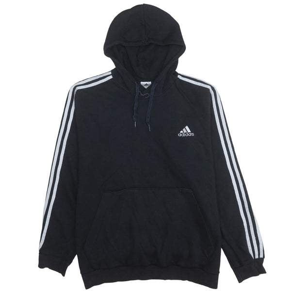 Adidas Black Hoodie Men's XLarge Three Stripe Sleeves Embroidered Logo Pullover Sweatshirt
