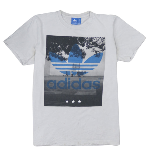 Adidas Cream Graphic T Shirt Men's Medium Large Trefoil Printed Logo Casual Top Tee