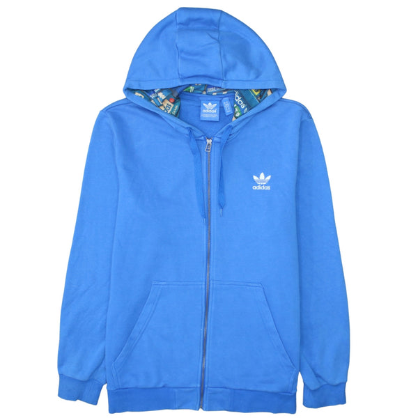 Adidas 90's Drawstring Pockets Full Zip Up Hoodie Large Blue