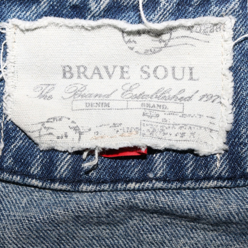 Brave Soul 90's Ribbed Neck Full Zip Up Denim Jacket Large (missing sizing label) Blue