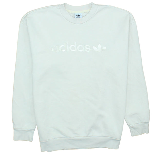 Adidas Light Green Sweatshirt Men's Medium Embroidered Trefoil Logo Crewneck Pullover Top