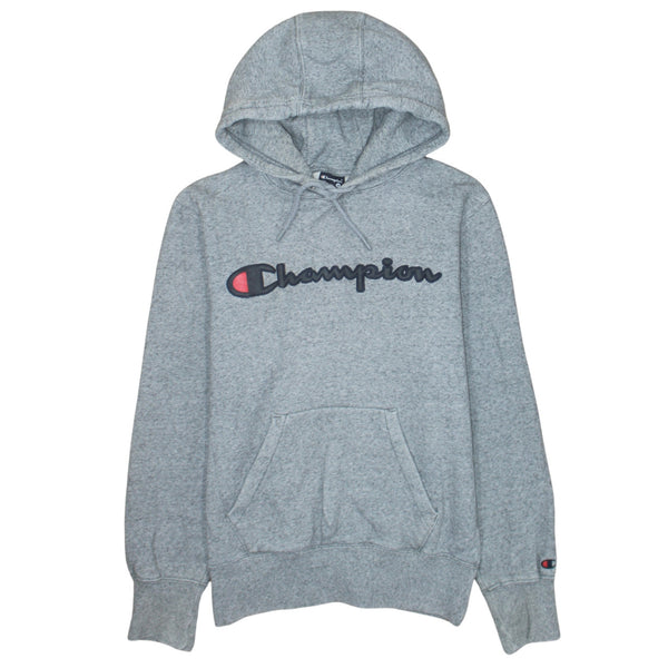 Champion Grey Hoodie Men's Small Embroidered Script Logo Front Pocket Pullover Sweatshirt