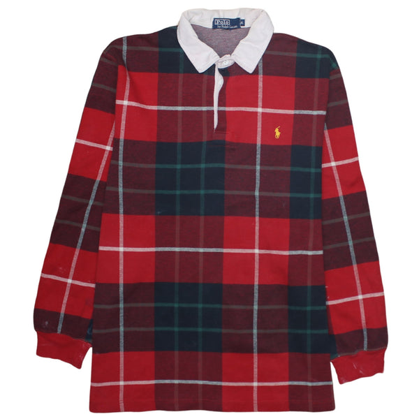 Polo Ralph Lauren 90's Long Sleeve Quarter Button Polo Shirt XLarge Red