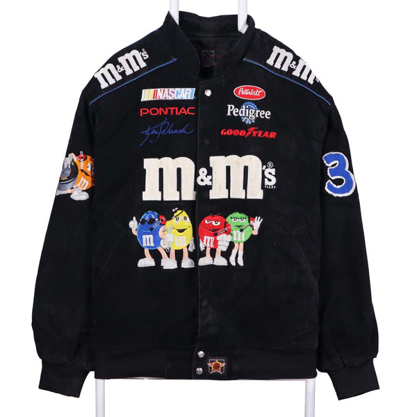 JH Design 90's M & M Button Up Nascar Jacket Large Black