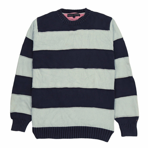 Tommy Hilfiger 90's Knitted Striped Crewneck Sweatshirt Small Blue