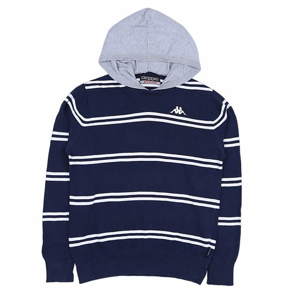 Kappa 90's Striped Pullover Hoodie Medium Blue