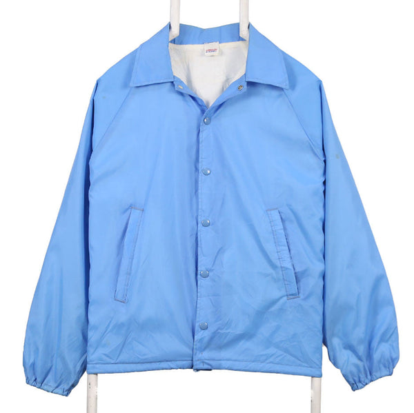 Jerzees 90's Collared Button Up Waterproof Lightweight Windbreaker Jacket Medium Blue