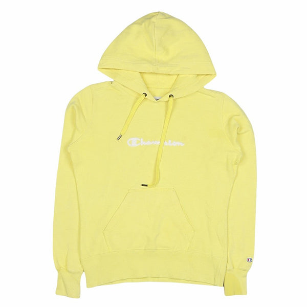 Champion 90's Spellout Pullover Hoodie Small Yellow