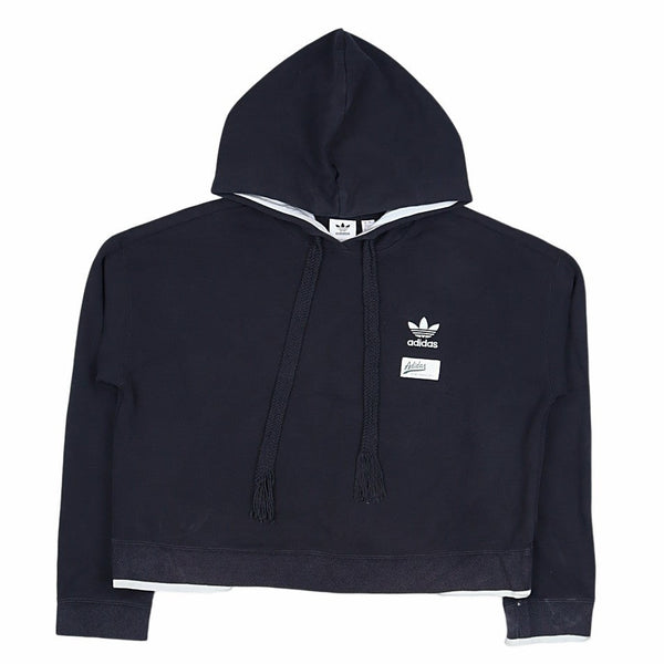 Adidas 90's Cropped Spellout Pullover Hoodie XLarge (missing sizing label) Black