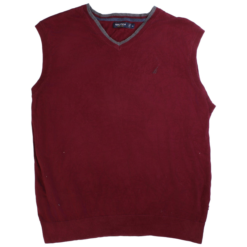 Nautica  Vest Sleeveless Knitted V Neck Jumper / Sweater XLarge Burgundy Red