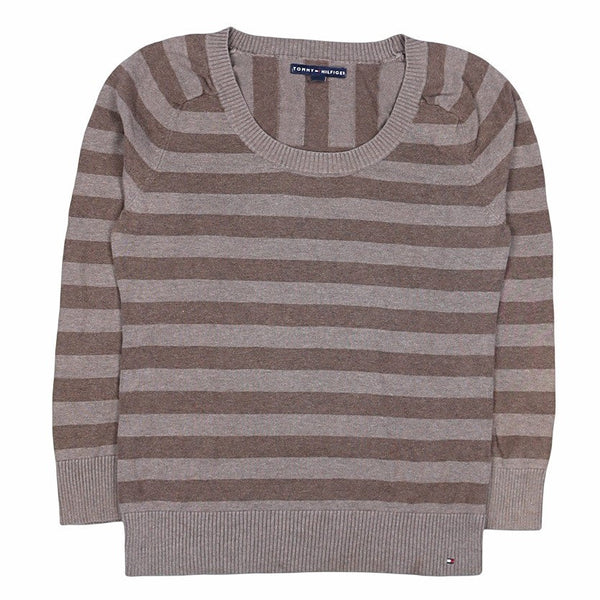 Tommy Hilfiger 90's Knitted Crewneck Striped Sweatshirt Large Brown