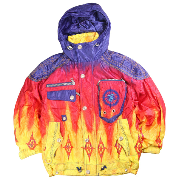 Asics  Rare Asics Skiwear Flame Abstract Jacket Puffer Jacket Medium Red