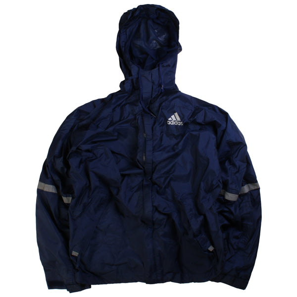 Adidas  Hooded Full Zip Up Lightweight Windbreaker Jacket XLarge Navy Blue