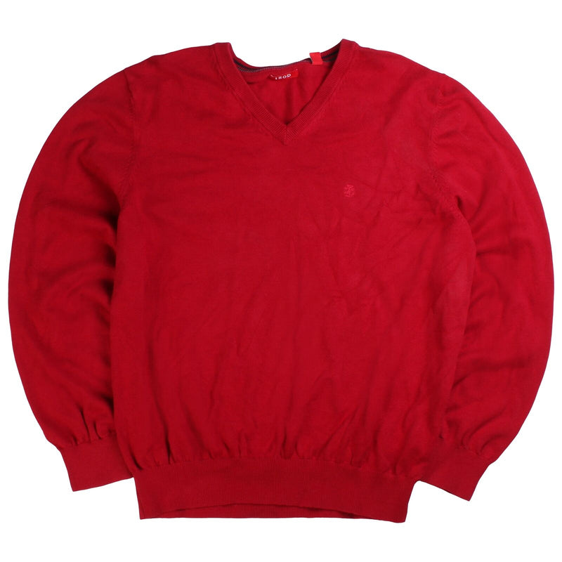 Izod Knitted V Neck Jumper / Sweater Men's Large Red