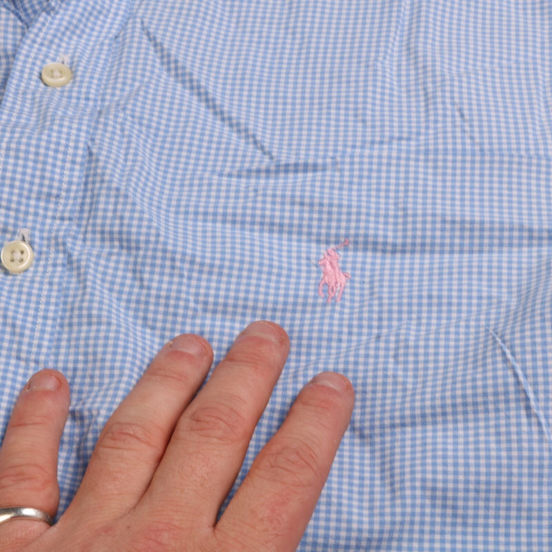 Ralph Lauren Denim Short Sleeve Button Up Check Shirt Men's Large Blue