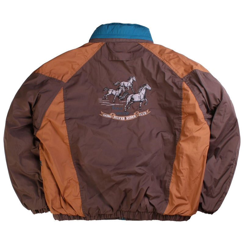 Silicon Riders  Horse Full Zip Up Bomber Jacket XLarge Brown