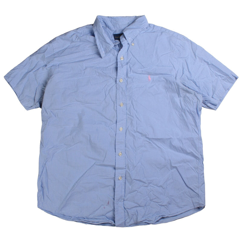 Ralph Lauren Denim Short Sleeve Button Up Check Shirt Men's Large Blue