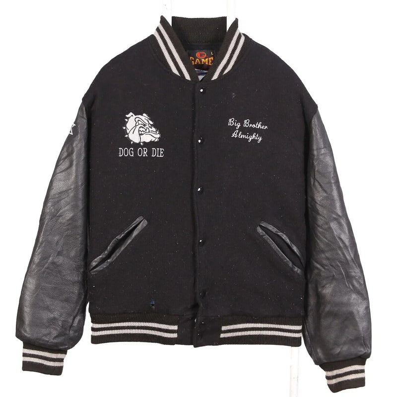 Game 90's Letterman College Leather Arm Varsity Jacket Large Black