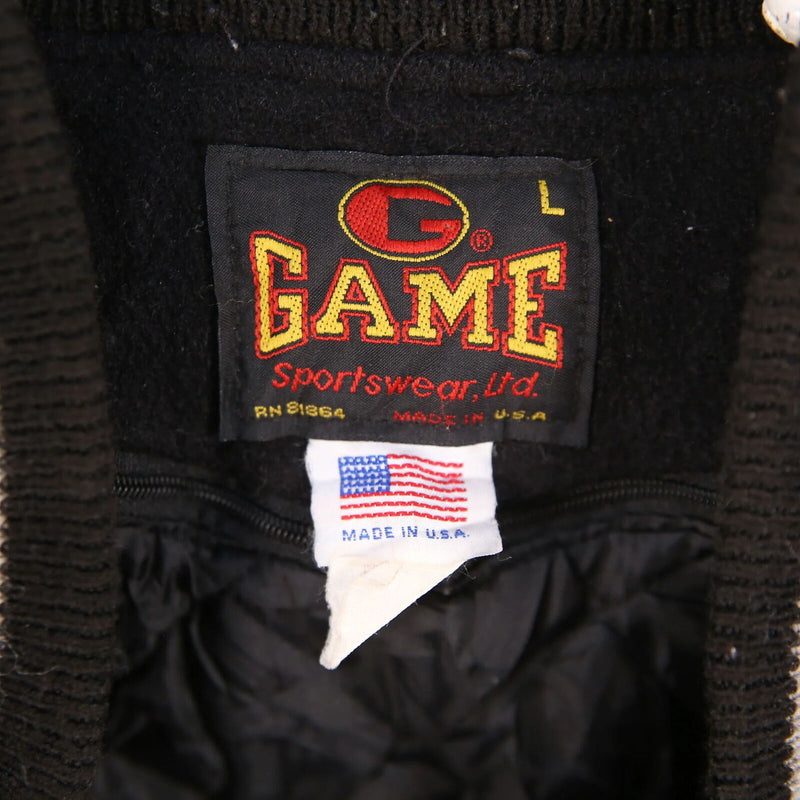 Game 90's Letterman College Leather Arm Varsity Jacket Large Black
