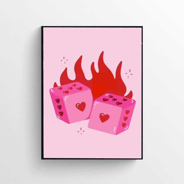 Tattoo Red Pink Heart Dice Poster