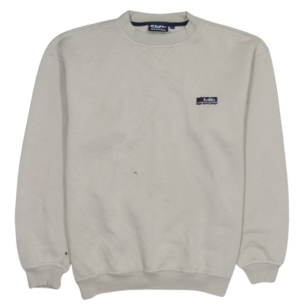 Lotto Cream Sweatshirt Men's Large Embroidered Chest Logo Ribbed Cuffs Crewneck Pullover