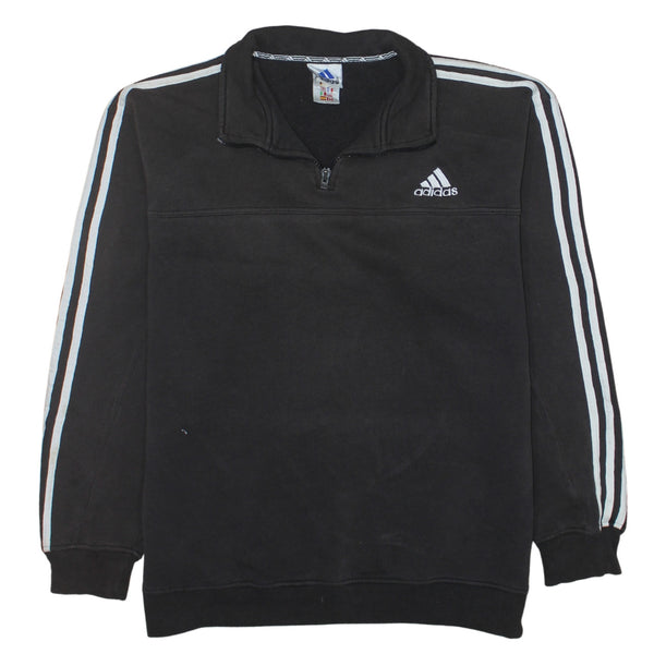 Adidas 90's Striped Sleeve Quarter Zip Sweatshirt Large Black
