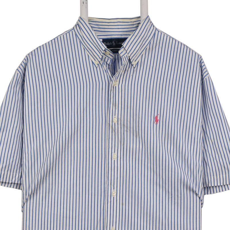 Ralph Lauren 90's Short Sleeve Button Up Striped Shirt Large Blue