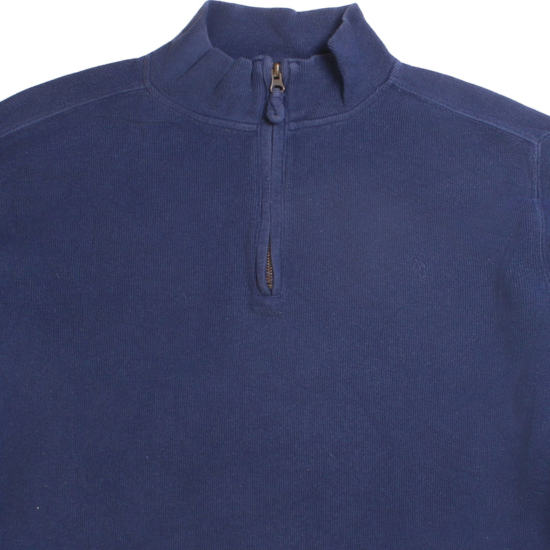 Ralph Lauren  Quarter Zip Knitted Ribbed Jumper / Sweater XLarge Navy Blue