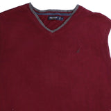 Nautica  Vest Sleeveless Knitted V Neck Jumper / Sweater XLarge Burgundy Red