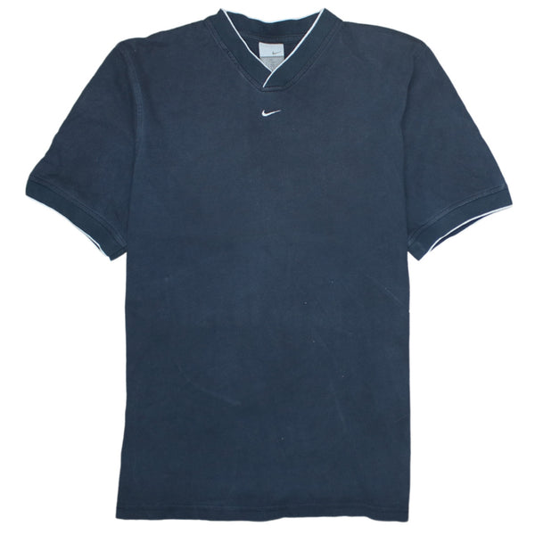 Nike 90's Center Middle Swoosh V Neck T Shirt Medium Navy Blue