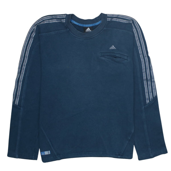 Adidas 90's Striped Sleeve Crew Neck Sweatshirt Small Navy Blue