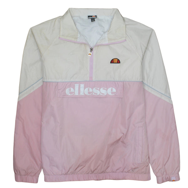 Ellesse Cream Pink Windbreaker Men’s Large Half Zip Embroidered Printed Logo Jacket