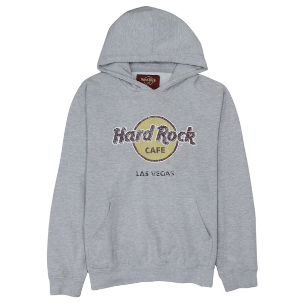 Hard Rock Cafe Grey Hoodie Women's Large Printed Las Vegas Logo Fleece Pullover Sweatshirt
