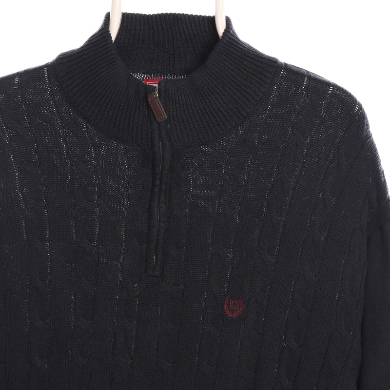 Chaps Ralph Lauren 90's Quarter Zip Cable Jumper / Sweater Large Navy Blue