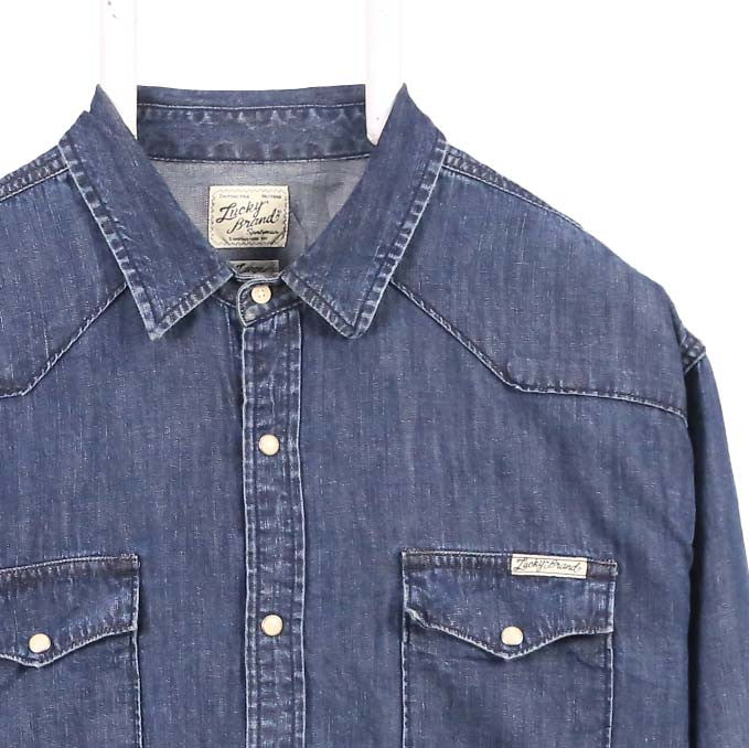 Lucky Brand 90's Denim Long Sleeve Button Up Shirt XLarge Navy Blue