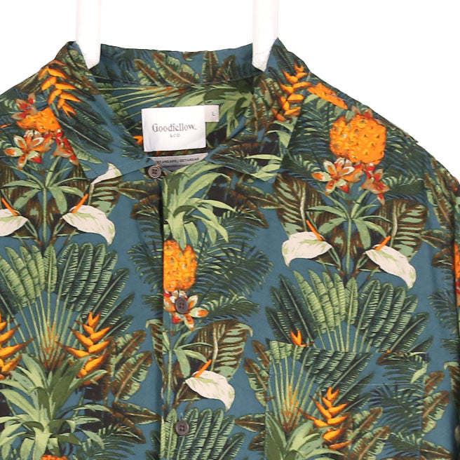 Goodfellow&Co 90's Hawaiian Pattern Short Sleeve Shirt Large Green