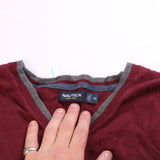 Nautica  Vest Sleeveless Knitted V Neck Jumper / Sweater XLarge Burgundy Red