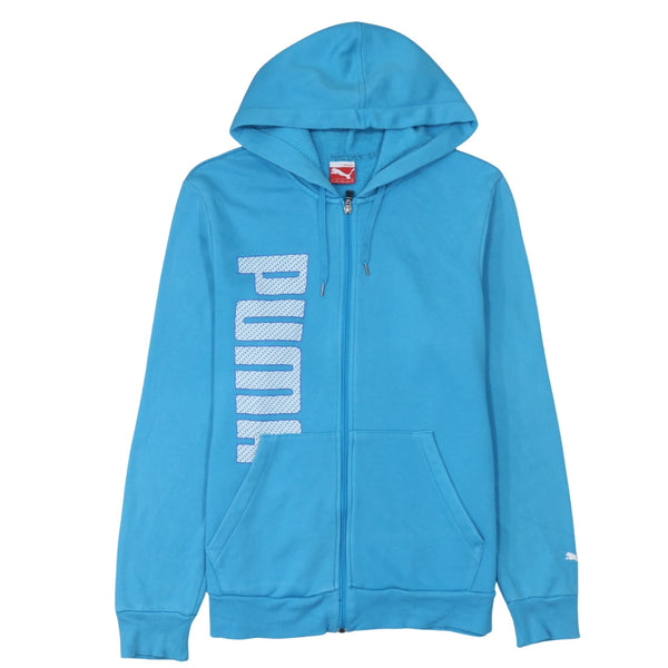 Puma 90's Drawstring Pockets Full Zip Up Hoodie Medium Blue