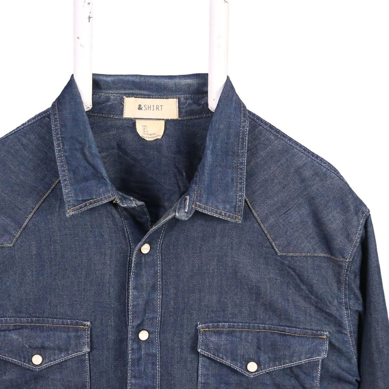 90's Denim Long Sleeve Button Up Shirt Large Navy Blue