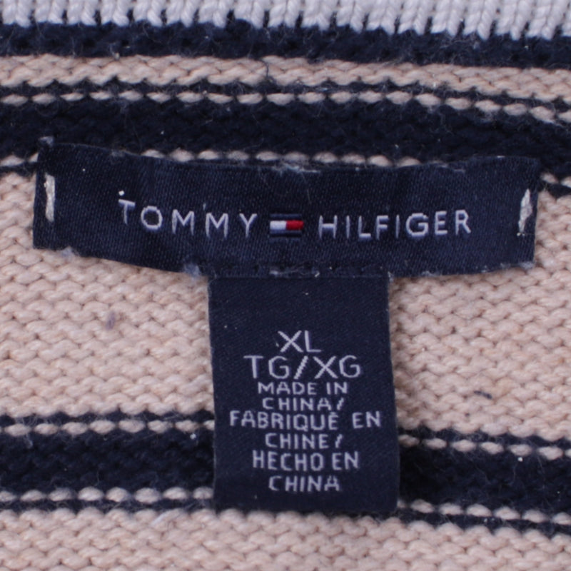Tommy Hilfiger 90's Striped Button Up Knitted Cardigan XLarge Beige Cream
